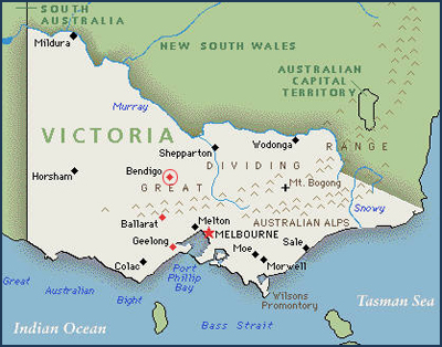 Map of Victoria showing Bendigo and other large regional cities